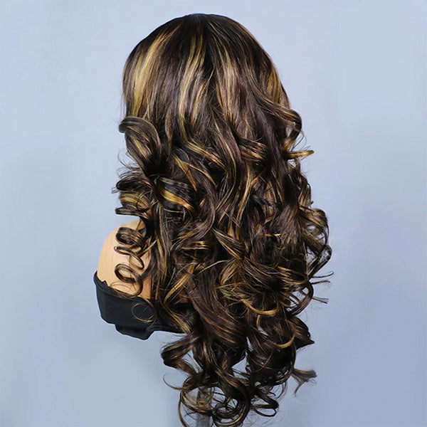 24h Ship Out | Butterfly Pre-Styled Balayage Brown Color Layered Body Wave Adjustable Drawstring Wear Go Glueless Wig With Bleached Knots