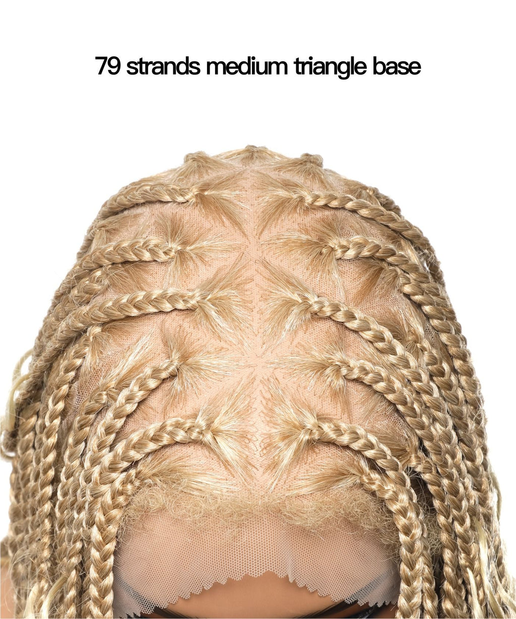 Small & Large Head Size Exclusive - Triangle Base HD Full Lace Human Hair Boho Curls Knotless Boho Box Braided Wig 36"