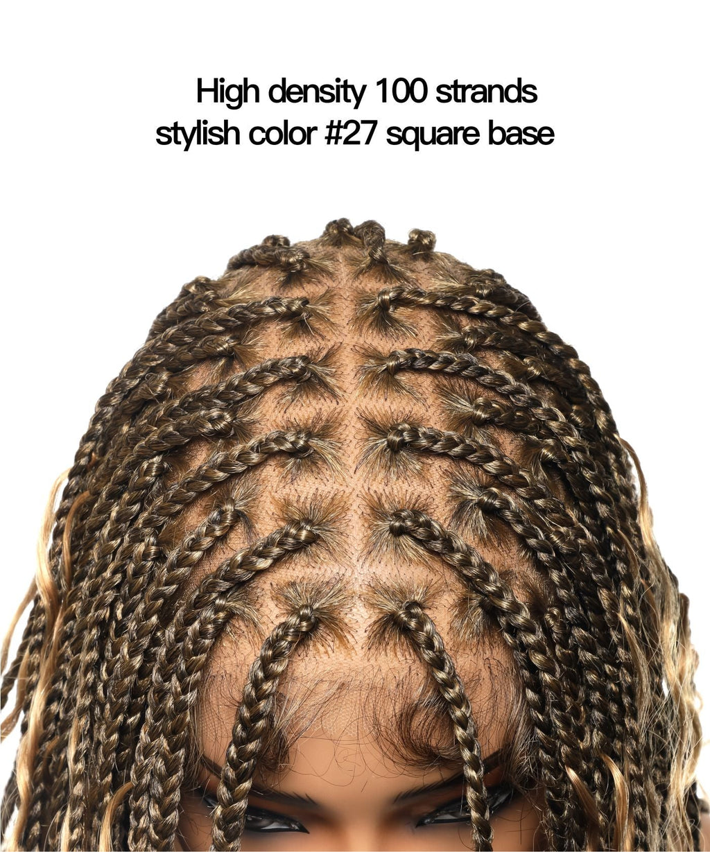 HD Full Lace Human Hair Boho Curls 36" Knotless Boho Box Braided Wig