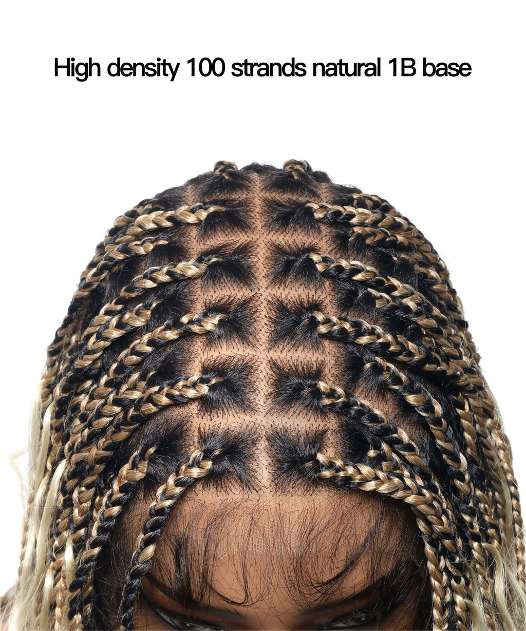 Pre Bleached 613 Blond HD Full Lace Human Hair Boho Curls 36" Knotless Boho Box Braided Wig