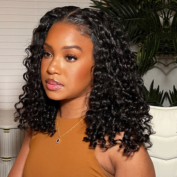 Water Wave Bob Wig 100% Glueless Wear Go Wig Pre-cut 7x5 HD Lace With Elastic Drawstring