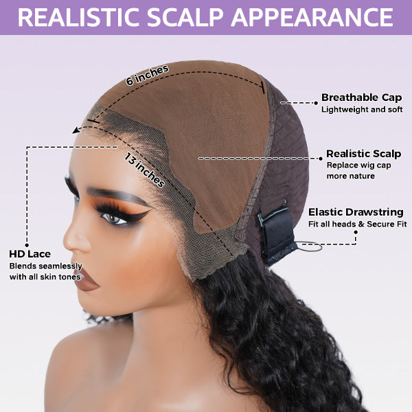 Deep Wave Pre Bleached Hair Knots Wear Go Wig Human Hair 13x4 13x6 HD Lace Frontal Wig With Elastic Drawstring