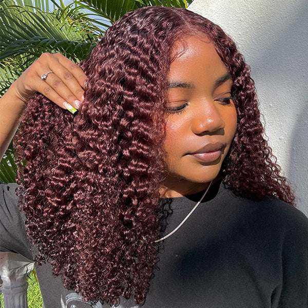24h Shipping | OQ HAIR Kinky Curly Reddish Brown Wear Go Glueless Wig Pre-cut 7x5 Lace Wig Pre-plucked Hairline