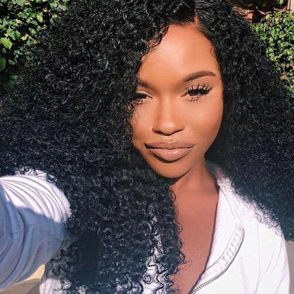 Thick Kinky Curly Human Hair 4 Bundles with 4*4 Lace Clsoure Natural Black