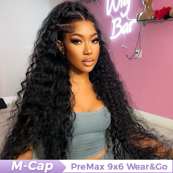M-Cap Deep Wave Wear Go Glueless Wigs Bleached Knots Pre Cut 9x6 HD Lace Wigs Pre Plucked Hairline