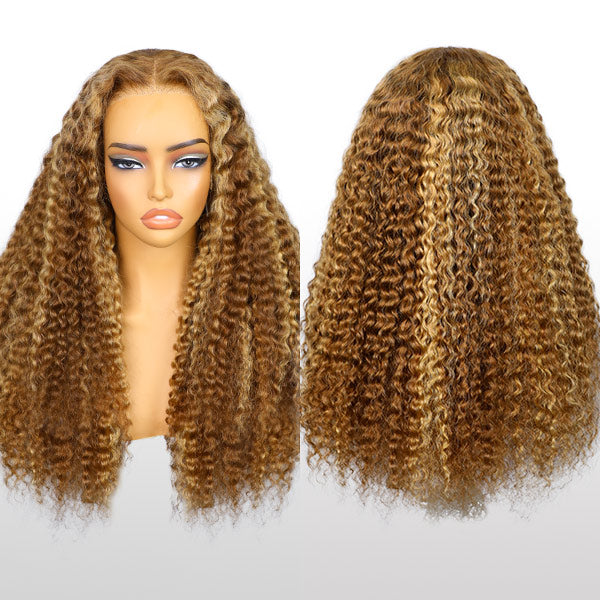 Water Wave Highlight Ombre 4/27 Wear Go Glueless Wig Pre-cut 360 Lace Frontal Wig