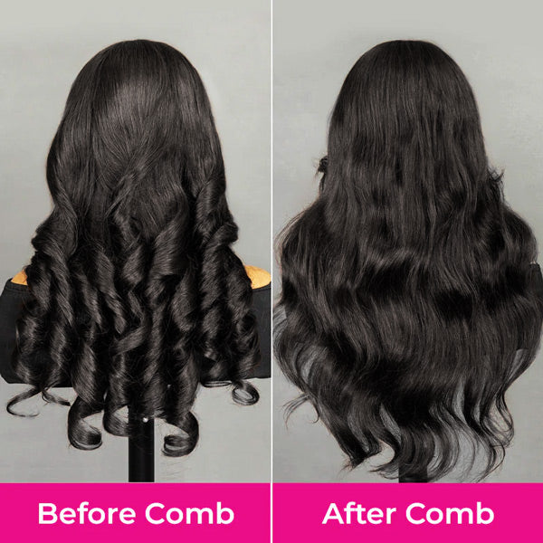 M-Cap Layered Cut Bleached Mini Knots 9x6 Lace Body Wave Wear Go Glueless Wig With Curtain Bangs