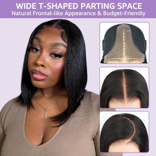Yaki Straight Layered Cut Wear Go Glueless Wig Pre-Cut 9x6 T Part Lace Bob Wig