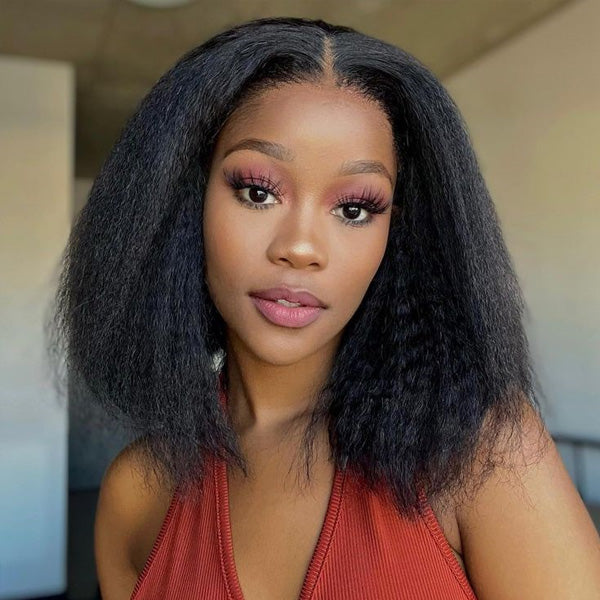 Wear Go Glueless Wigs Kinky Straight Pre Cut 7x5 HD Lace Front Bob Wigs