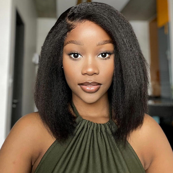 Wear Go Glueless Wigs Kinky Straight Pre Cut 7x5 HD Lace Front Bob Wigs