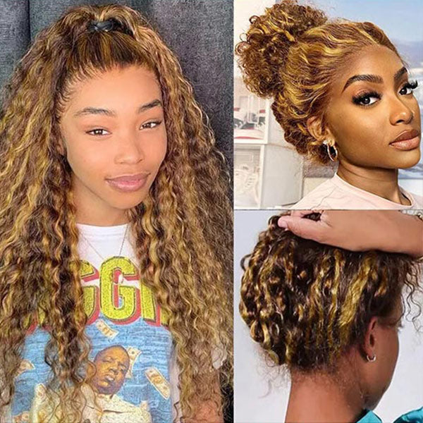 Water Wave Invisi-Drawstring Flexible Fit 360 Lace Frontal Glueless Wig With Bleached Knots