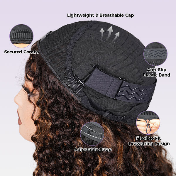 Flash Sale| Water Wave Balayage Highlight Ombre Brown Wear Go Half Wig