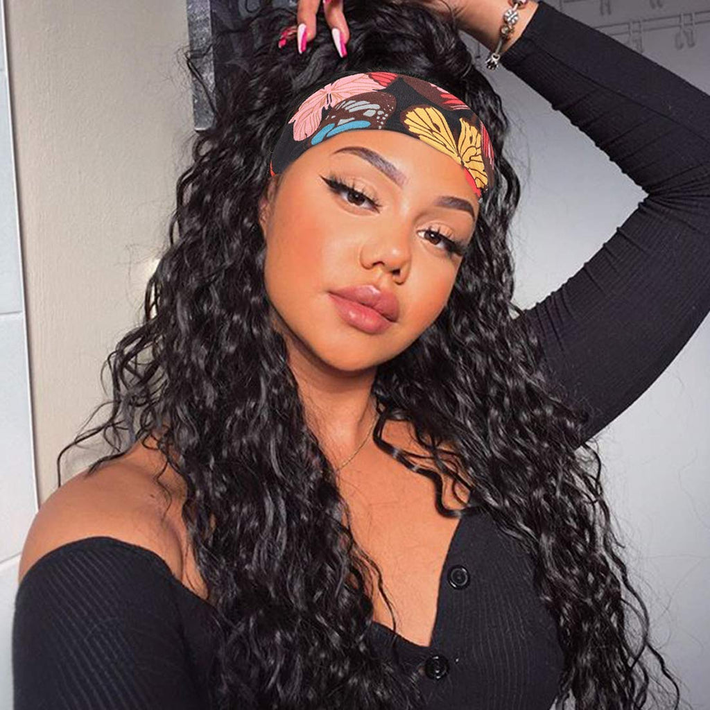 Grip Headband Scarf Wig Water Wave 100% Human Hair Wig Curly No plucking wigs for Women No Glue No Sew In