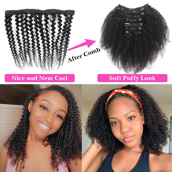 Kinky Curly Clip In Extension Human Hair Natural Black Color