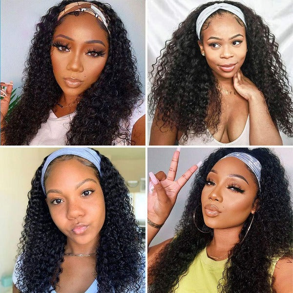 Grip Headband Scarf Wig Water Wave 100% Human Hair Wig Curly No plucking wigs for Women No Glue No Sew In