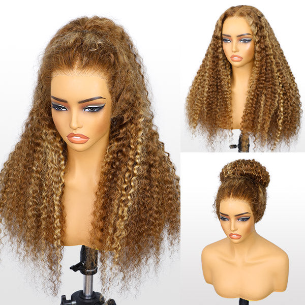 Water Wave Invisi-Drawstring Flexible Fit 360 Lace Frontal Glueless Wig With Bleached Knots