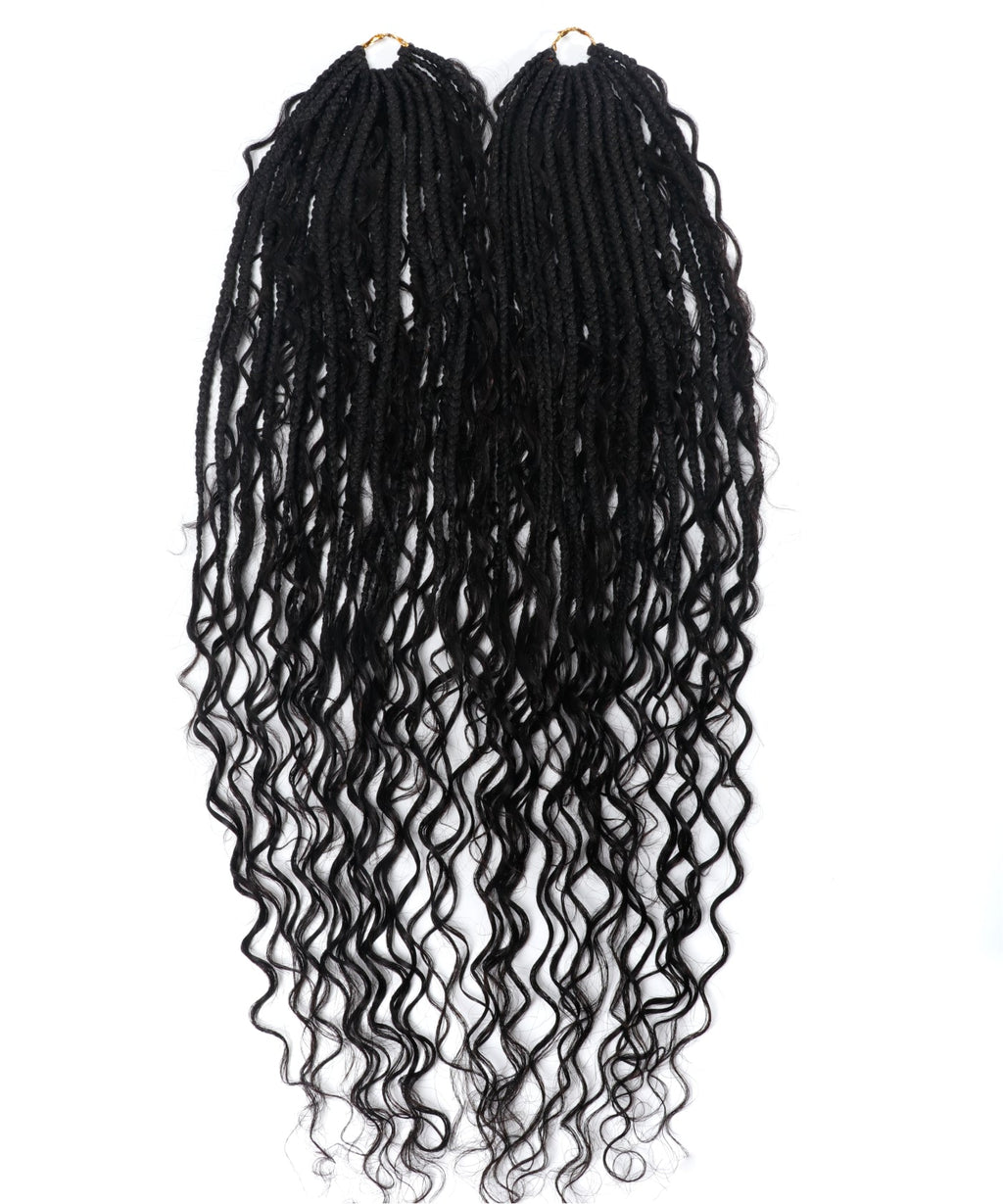 24" Pre Looped Crochet Boho Box Braids With Human Hair Curls - 80 strands/Pack