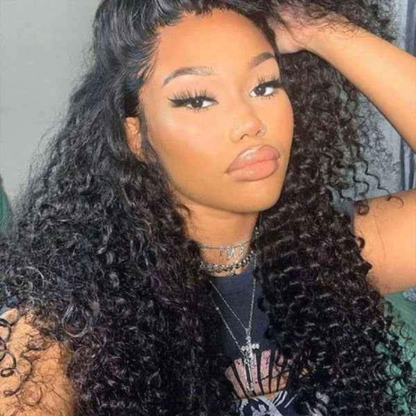 Thick Kinky Curly Human Hair 4 Bundles with 4*4 Lace Clsoure Natural Black