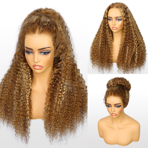 Water Wave Highlight Ombre 4/27 Wear Go Glueless Wig Pre-cut 360 Lace Frontal Wig