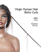 Kiki - 12"-36" Human Hair Deep Wave Curls Pre Bleached Knotless HD Full Lace Boho Box Braided Wig