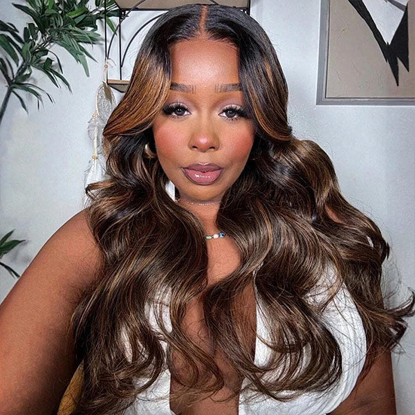 Highlight Balayage Color Body Wave Glueless Wig Pre-cut 9x6 T Part Lace Wear Go Wig With Smart Clips