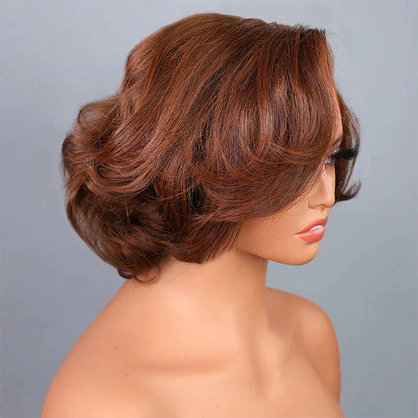 Brown Color Straight Blow Out Hair Cut Bob Wig Wear Go Glueless Wig