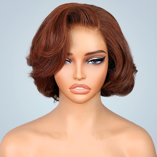 Brown Color Straight Blow Out Hair Cut Bob Wig Wear Go Glueless Wig