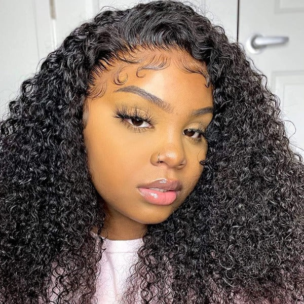 HD Lace Wigs Kinky Curly Mongolian Virgin Human Hair Pre-Plucked Lace Front Wigs with Baby Hair