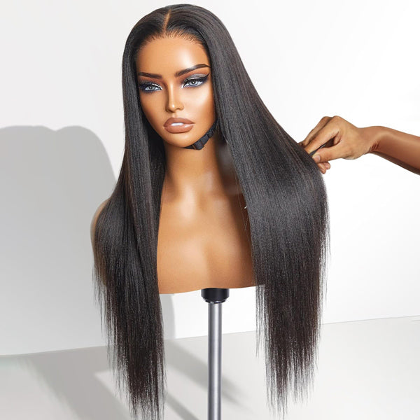 Yaki Straight Bleached Knots Wear Go Wig Pre-cut 7x5 HD Lace Bleached Knots Relaxed Glueless Wig