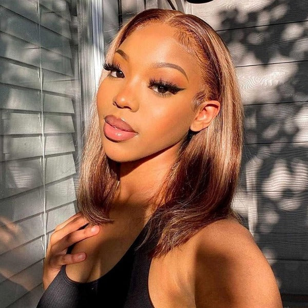 Highlight 4/27 Color & 99J Color Bob Wigs Human Virgin Hair Preplucked Lace Front Wigs