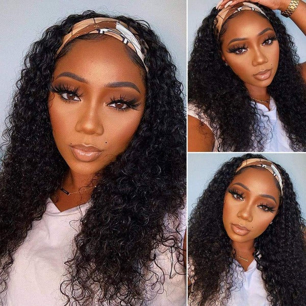 Grip Headband Scarf Wig Water Wave 100% Human Hair Wig Curly No plucking wigs for Women No Glue No Sew In