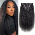 Kinky Straight Clip In Extension Human Hair Natural Black Color