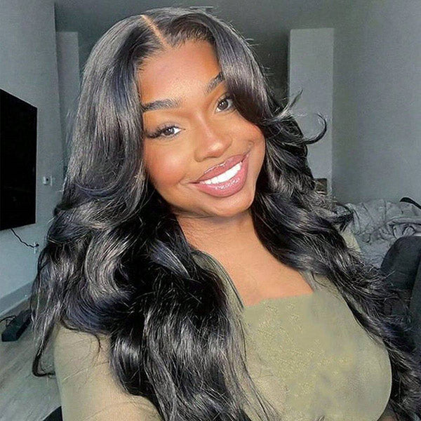M-Cap Layered Cut Bleached Mini Knots 9x6 Lace Body Wave Wear Go Glueless Wig With Curtain Bangs