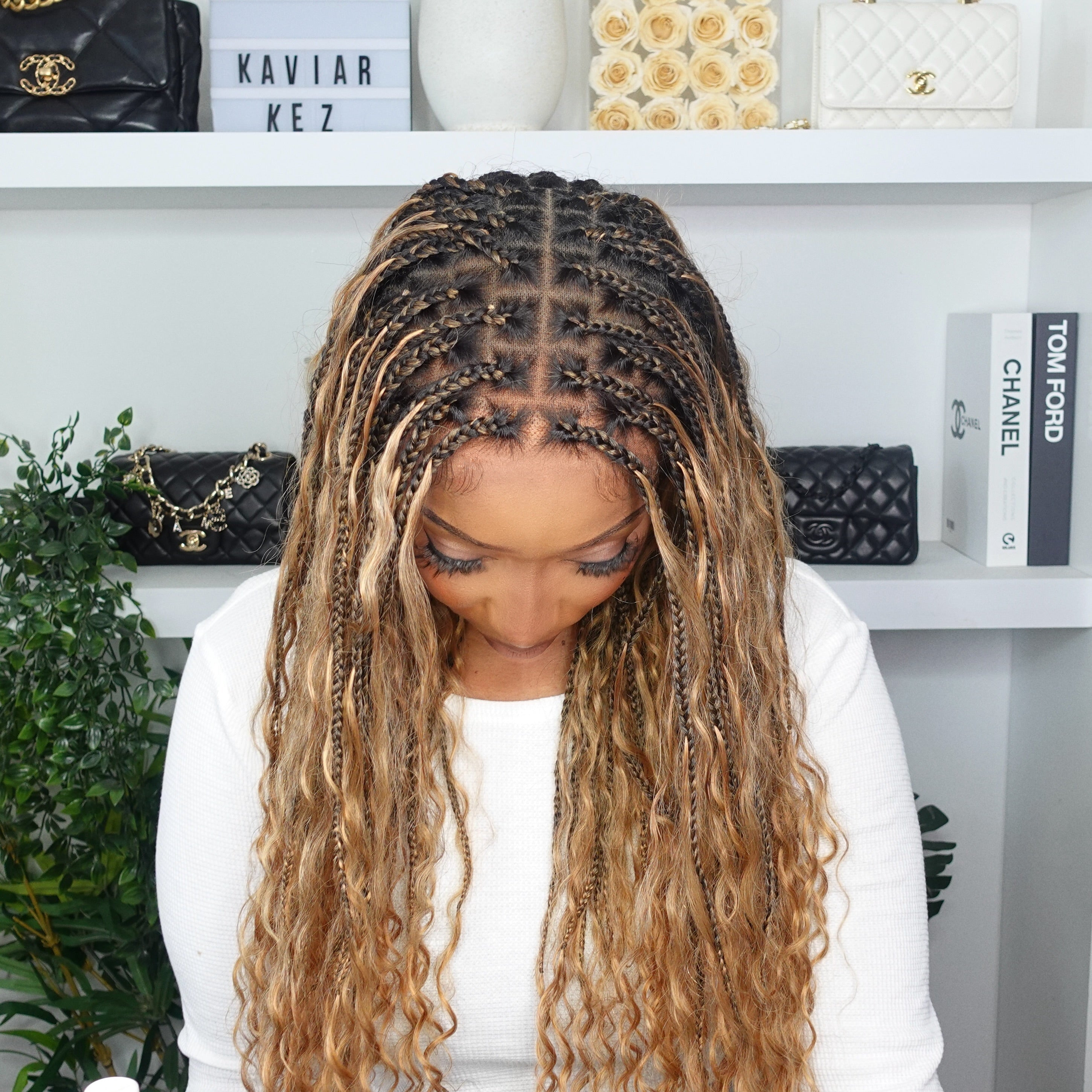 Pre Bleached Human Hair Lace Base 24" HD Full Lace Human Hair Curls Boho Box Braided Wig