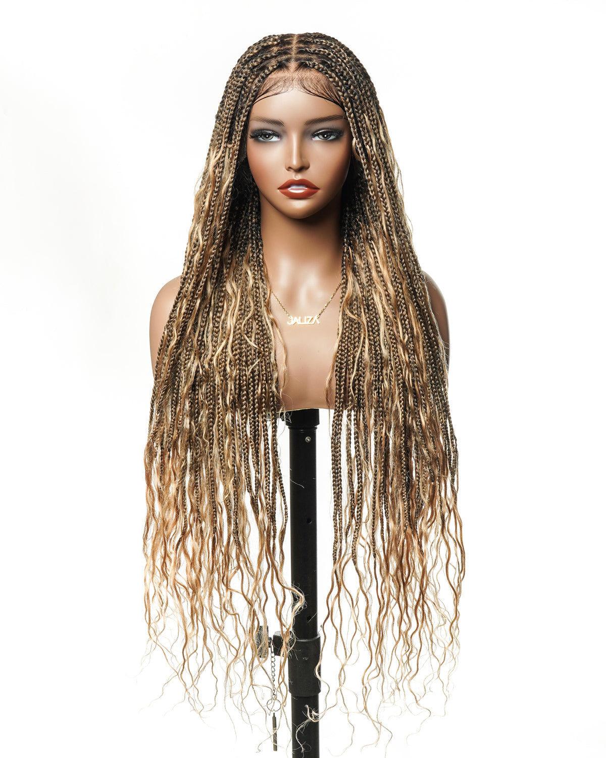 Kiki - 12"-36" Human Hair Deep Wave Curls Pre Bleached Knotless HD Full Lace Boho Box Braided Wig