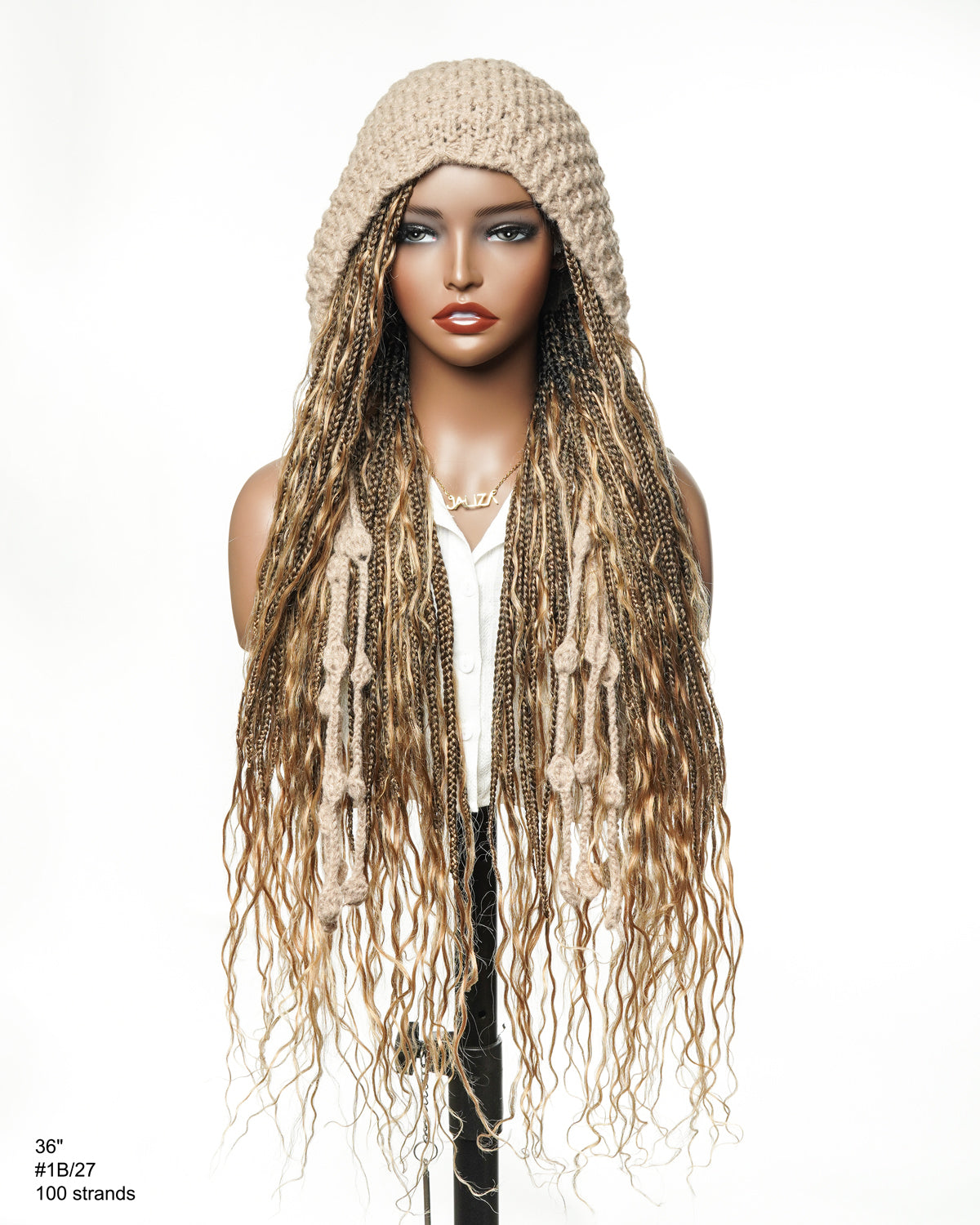 HD Full Lace Human Hair Boho Curls 36" Knotless Boho Box Braided Wig