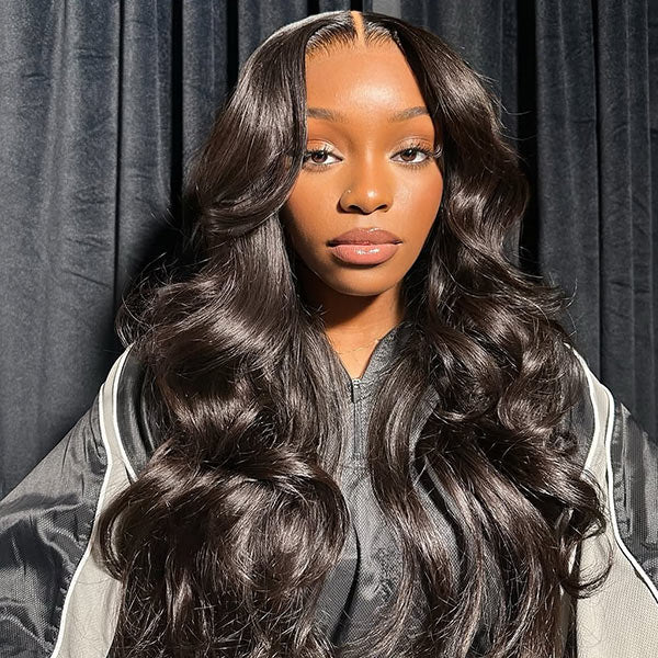 M-Cap Layered Cut Bleached Mini Knots 9x6 Lace Body Wave Wear Go Glueless Wig With Curtain Bangs