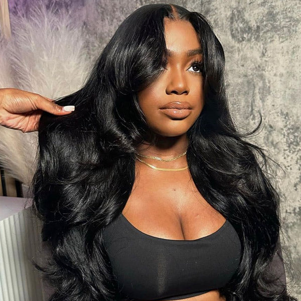 M-Cap Layered Cut Bleached Mini Knots 9x6 Lace Body Wave Wear Go Glueless Wig With Curtain Bangs