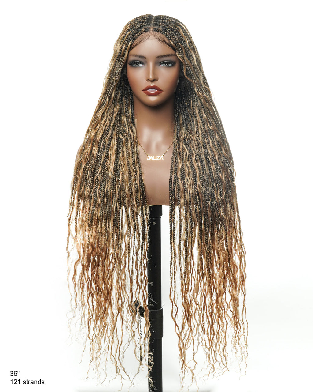 36" Human Hair Boho Curls HD Lace Knotless Box Braided Wig Full Hand-tied - Human Baby Hair