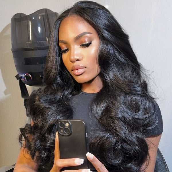 M-Cap Layered Cut Bleached Mini Knots 9x6 Lace Body Wave Wear Go Glueless Wig With Curtain Bangs