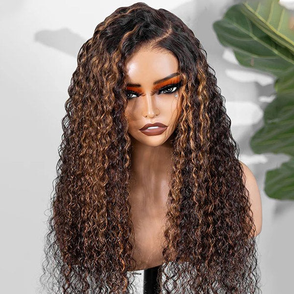 Glueless Balayage Highlight Ombre Brown Water Wave Wear Go Wig Beginnner Friendly