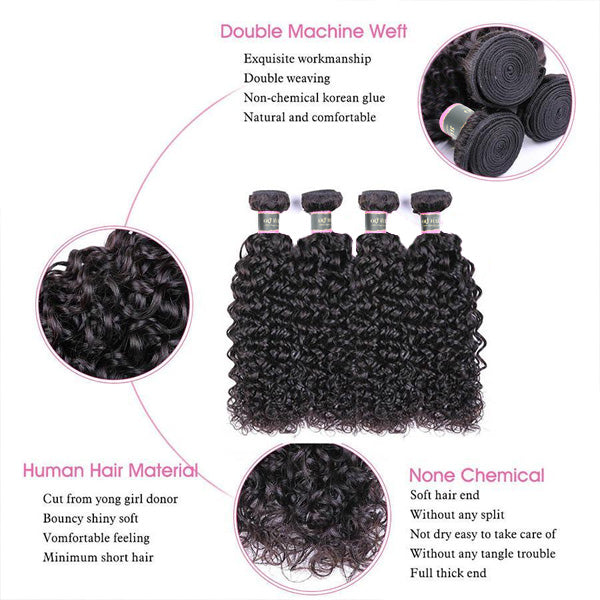 Water Wave Human Hair 4 Bundles with 4*4 Lace Clsoure Natural Black