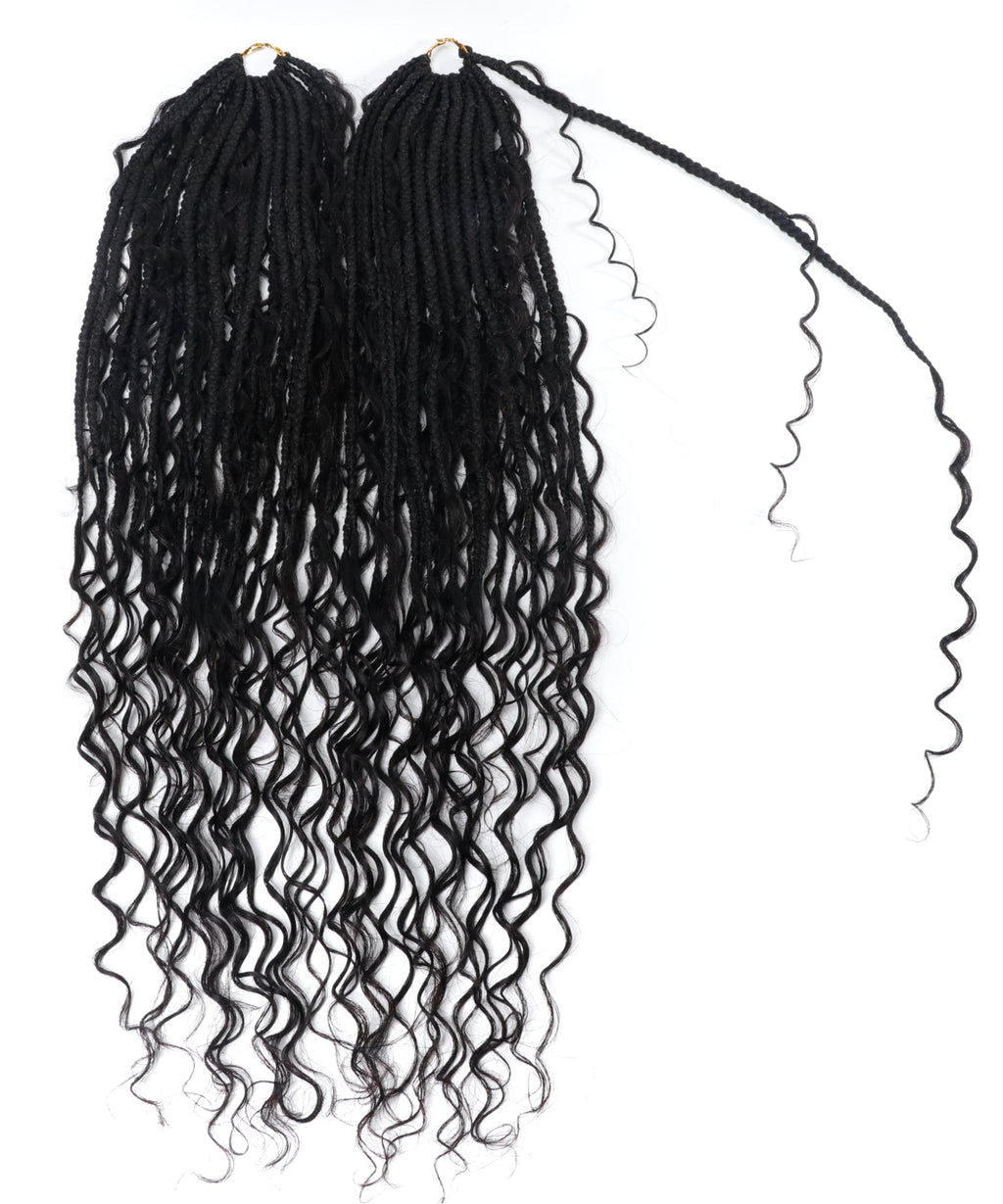 24" Pre Looped Crochet Boho Box Braids With Human Hair Curls - 80 strands/Pack