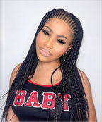 HD Lace Cornrow Box Braided Wig 26" Full Hand-tied 90 Strands - No Baby Hair