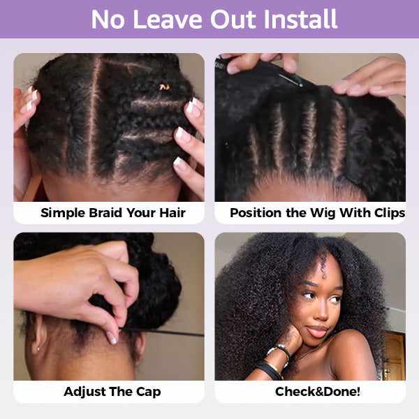Burmese Curly Glueless Wig Natural Look No Leave Out Easy Install V Part Wig With Elastic Drawstring