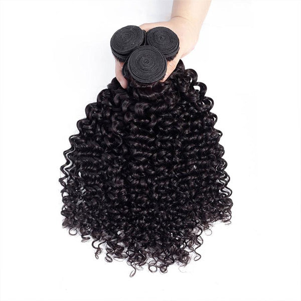 Kinky Curly Human Hair 3 Bundles with 13*4 Lace Frontal Natural Black