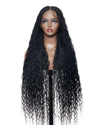 36" Human Hair Boho Curls HD Lace Knotless Box Braided Wig Full Hand-tied - Human Baby Hair