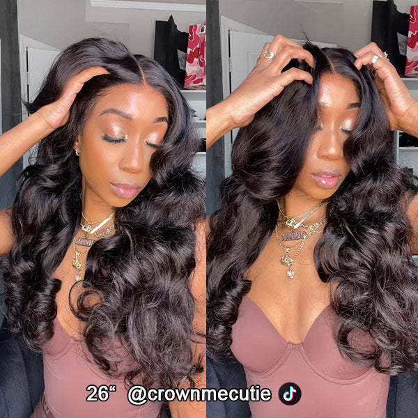M-Cap Layered Cut Bleached Mini Knots 9x6 Lace Body Wave Wear Go Glueless Wig With Curtain Bangs