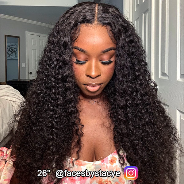 Water Wave Wig Pre Bleached Knots 13x4 13x6 HD Lace Frontal Wig With Elastic Drawstring Wear Go Wig