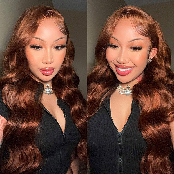 Auburn Brown #33 Color Middle/Side C Part Body Wave Wig 7x5 Wear Go Glueless Wig Human Hair Wigs Beginner Friendly